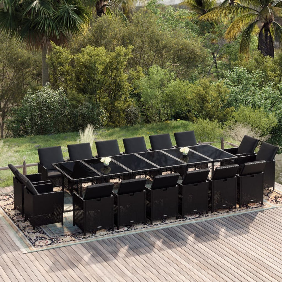 17-Delige Tuinset Met Kussens Poly Rattan Zwart 1