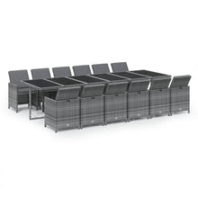 13-delige Tuinset met kussens poly rattan grijs