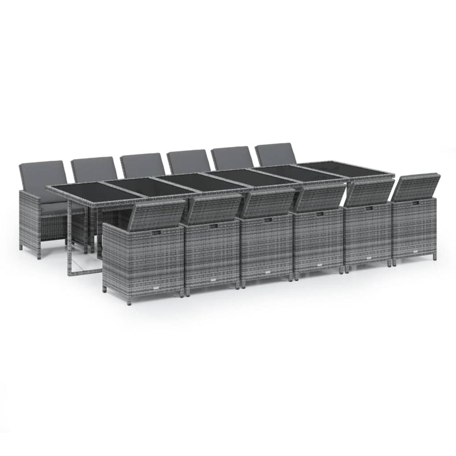13-delige Tuinset met kussens poly rattan grijs