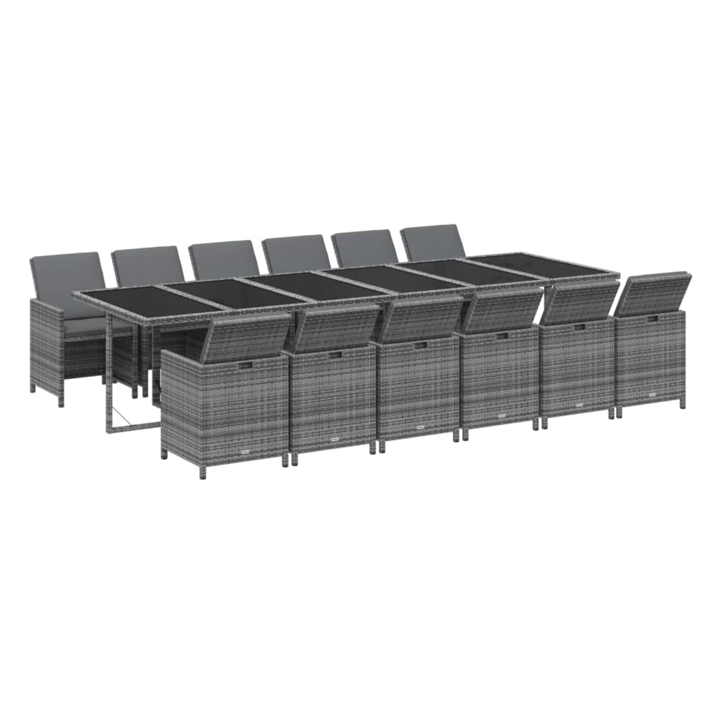 13-delige Tuinset met kussens poly rattan grijs