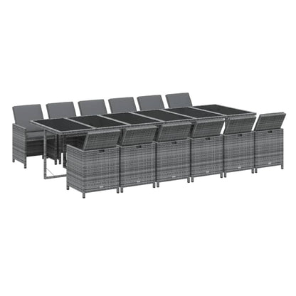 13-delige Tuinset met kussens poly rattan grijs