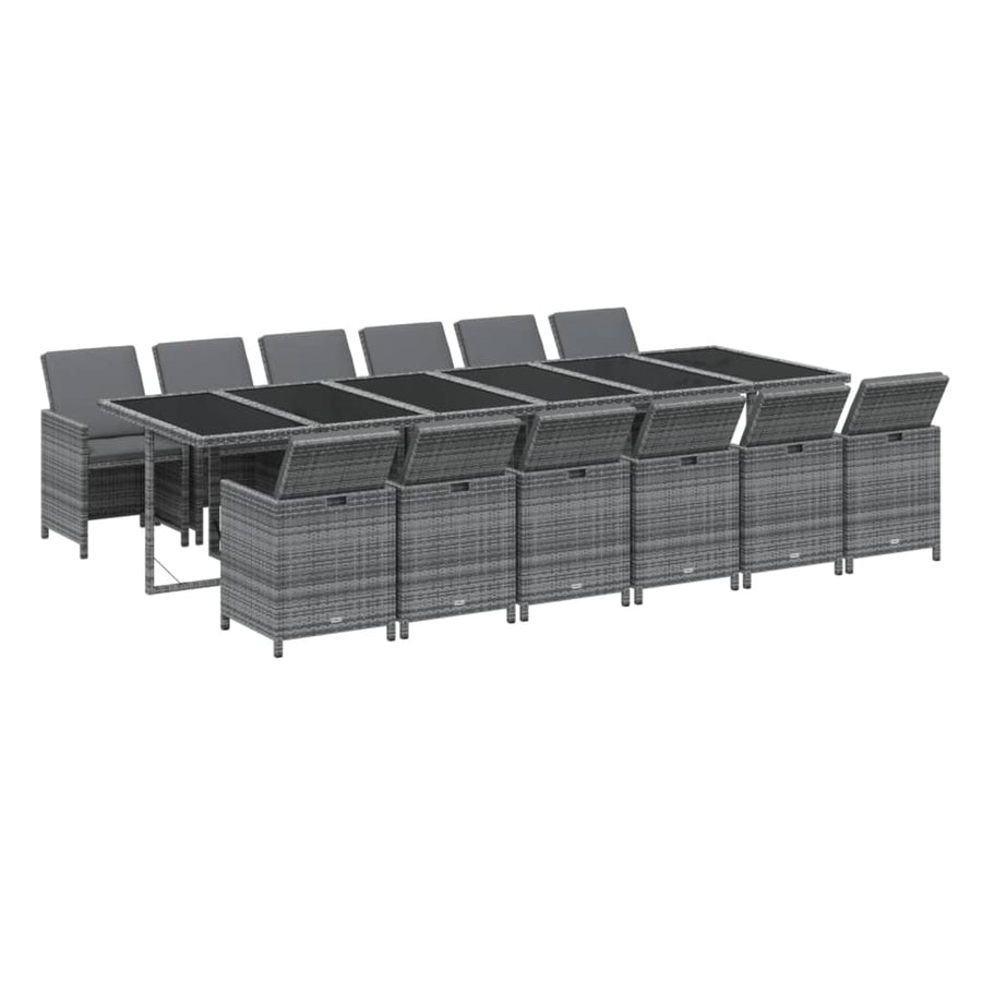 13-delige Tuinset met kussens poly rattan grijs