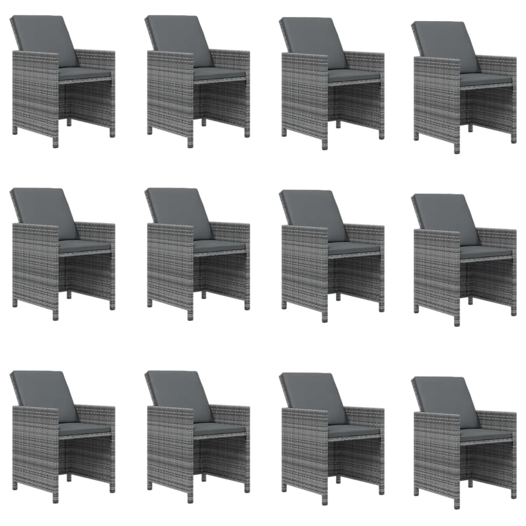 13-delige Tuinset met kussens poly rattan grijs