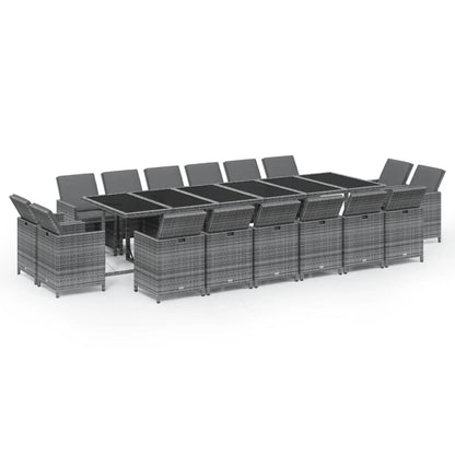 17-delige Tuinset met kussens poly rattan grijs