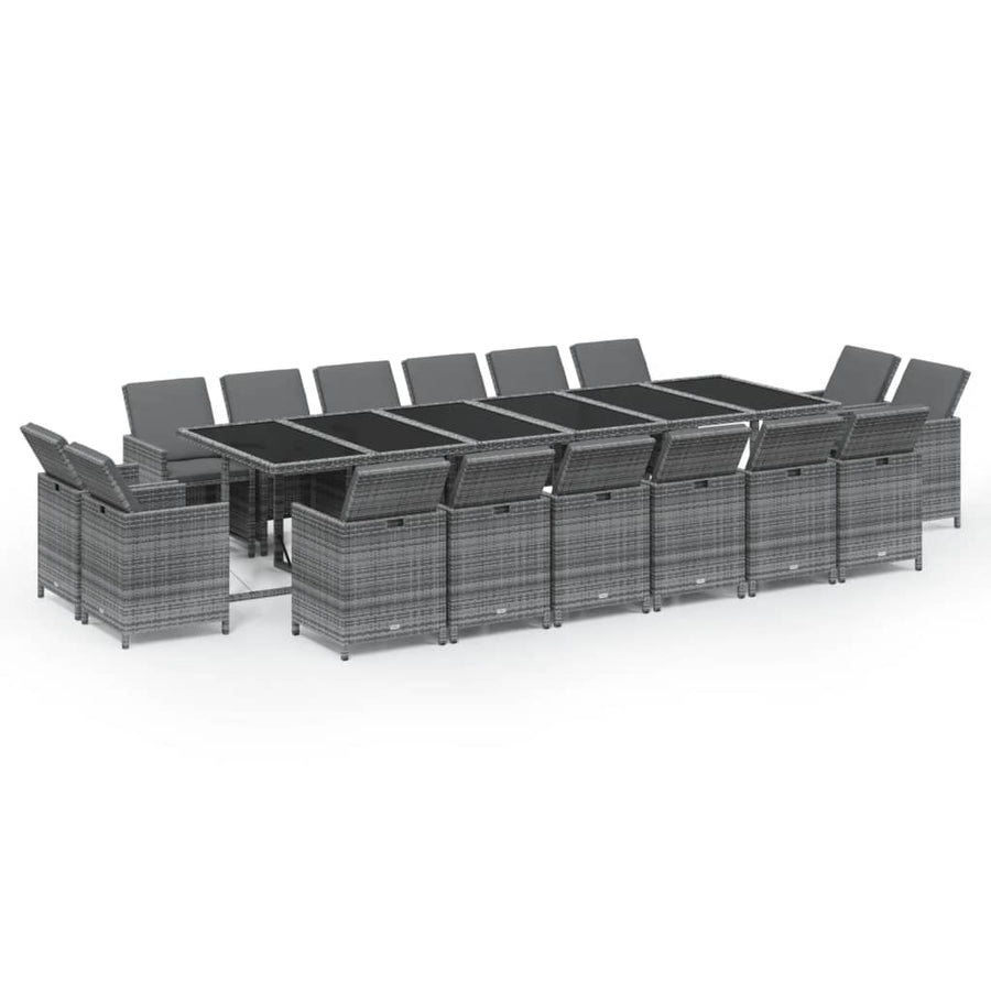 17-delige Tuinset met kussens poly rattan grijs