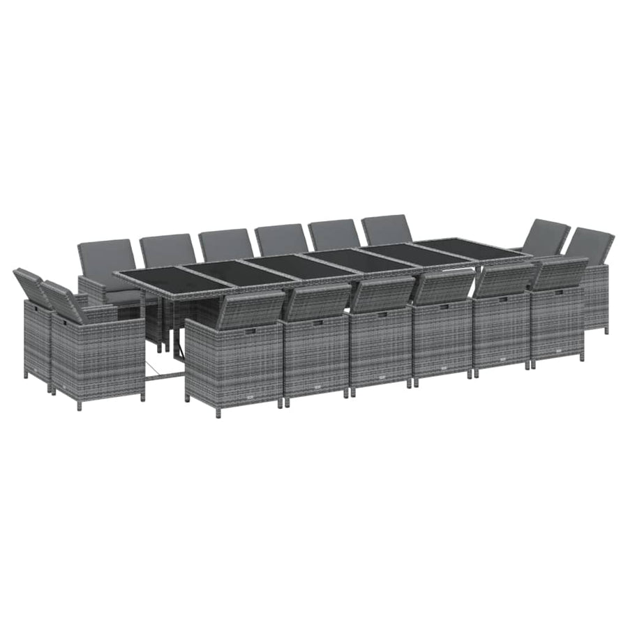 17-delige Tuinset met kussens poly rattan grijs