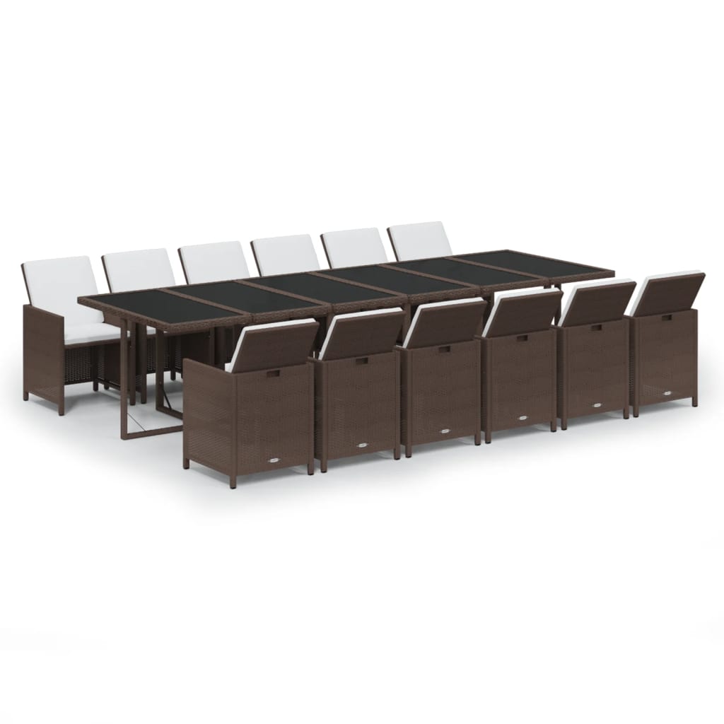 13-Delige Tuinset Met Kussens Poly Rattan Bruin Bruin en zwart