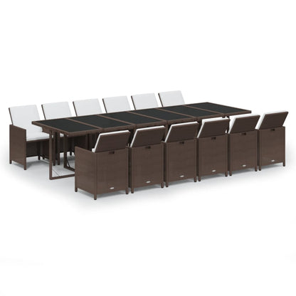 13-Delige Tuinset Met Kussens Poly Rattan Bruin Bruin en zwart