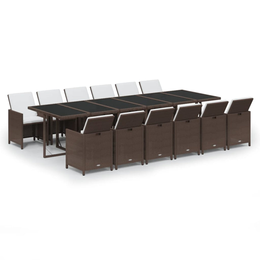 13-Delige Tuinset Met Kussens Poly Rattan Bruin Bruin en zwart