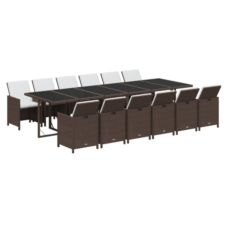 13-Delige Tuinset Met Kussens Poly Rattan Bruin Bruin en zwart