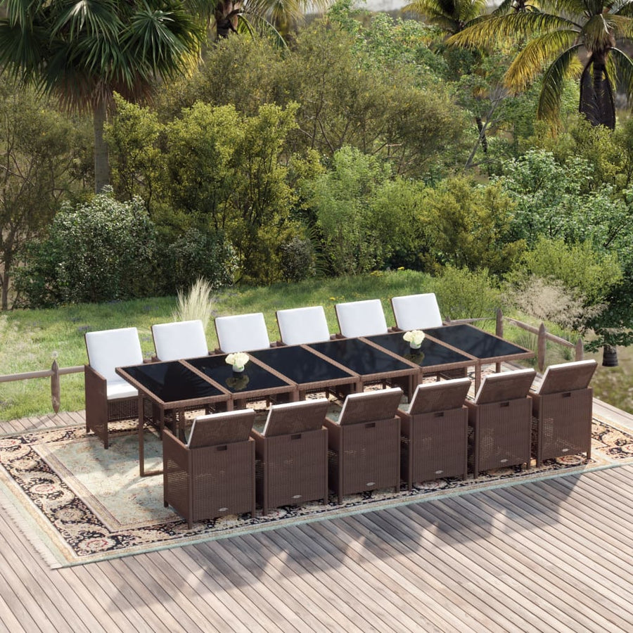 13-Delige Tuinset Met Kussens Poly Rattan Bruin Bruin en zwart