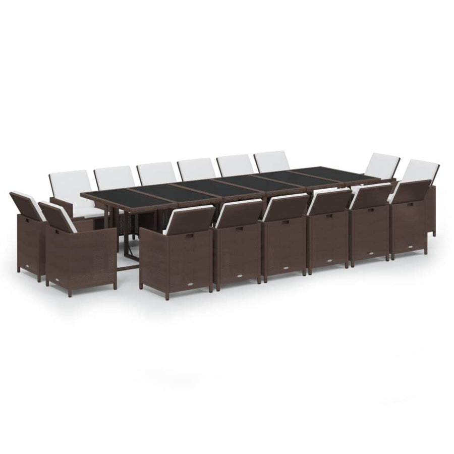17-Delige Tuinset Met Kussens Poly Rattan Bruin Bruin en zwart