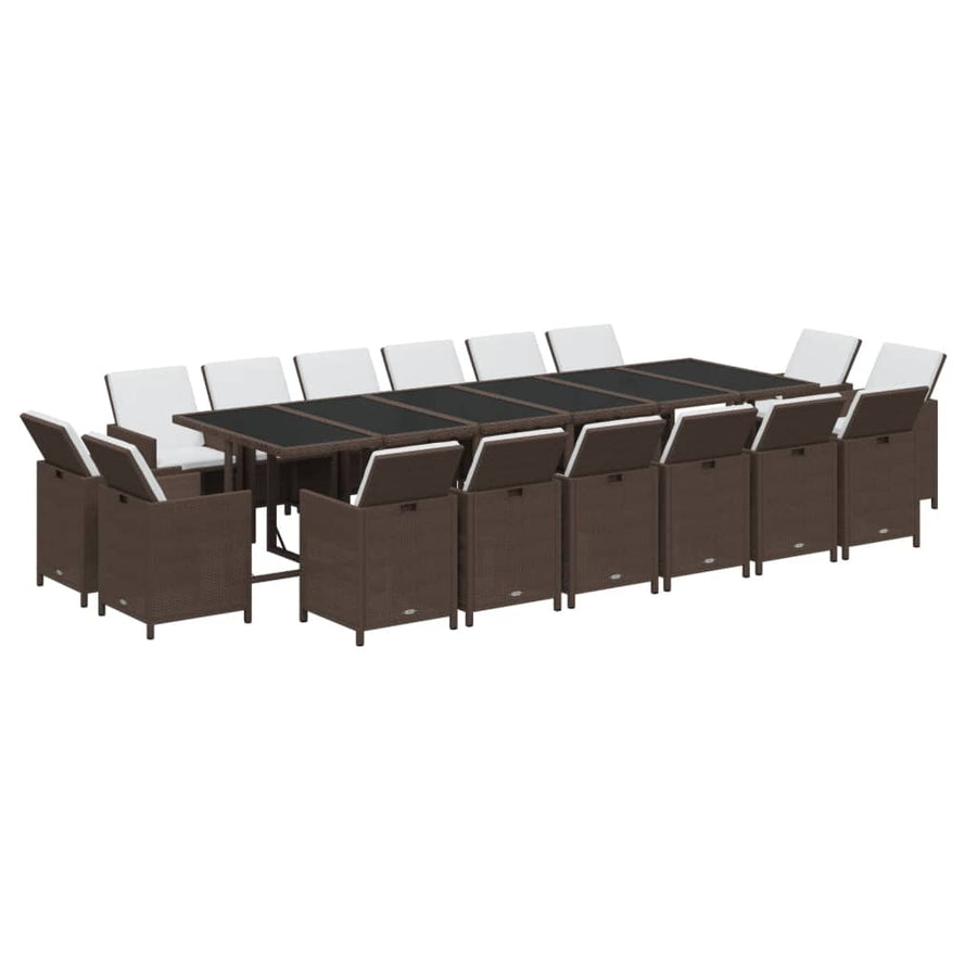 17-Delige Tuinset Met Kussens Poly Rattan Bruin Bruin en zwart