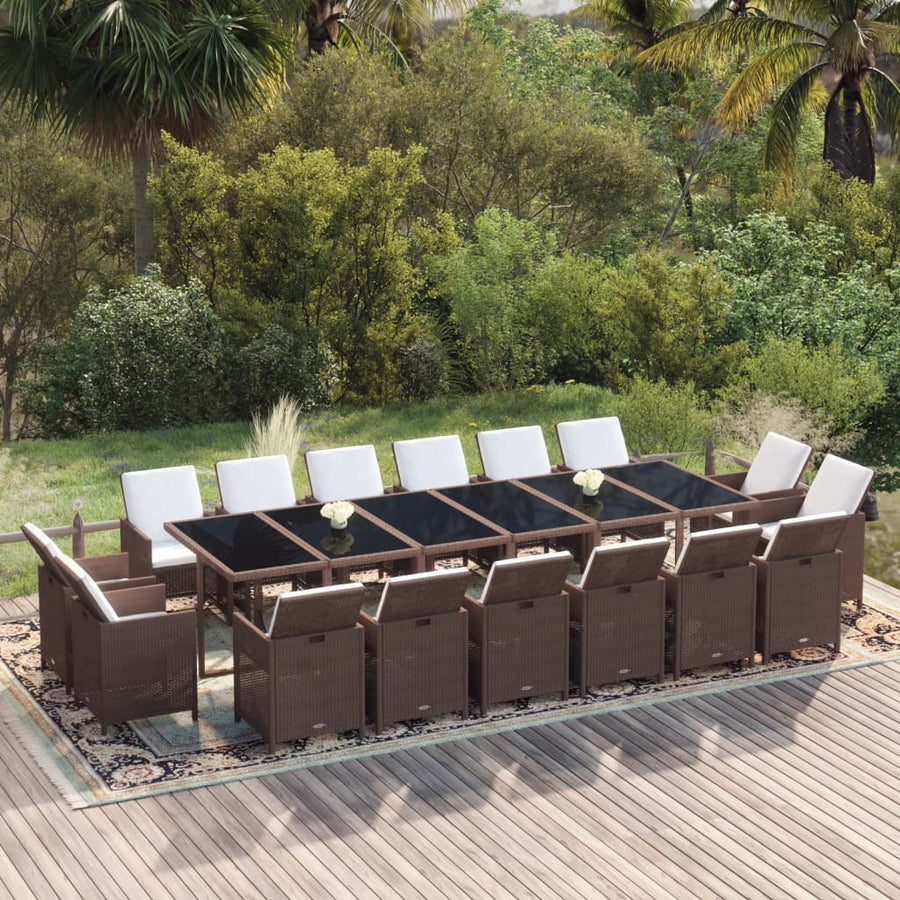 17-Delige Tuinset Met Kussens Poly Rattan Bruin Bruin en zwart