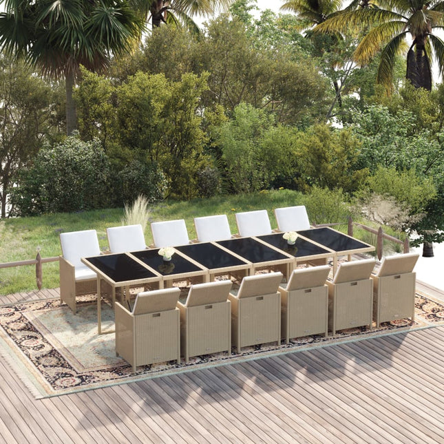 -Delige Tuinset Met Kussens Poly Rattan 13 Beige en zwart Zonder voetensteun