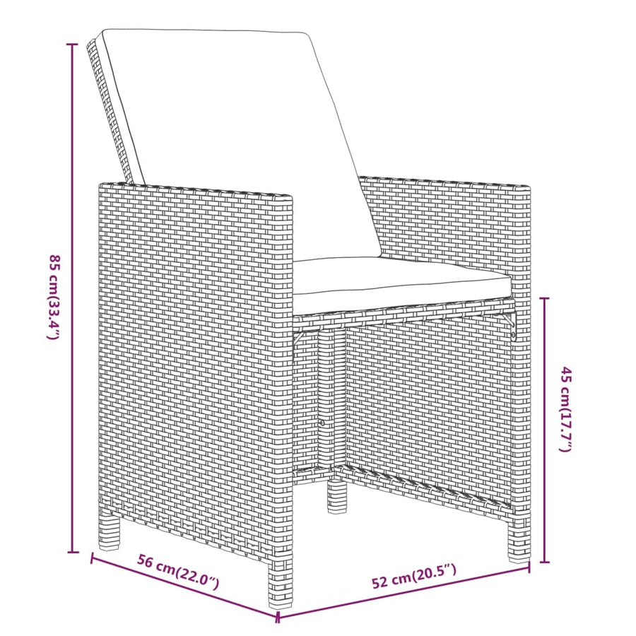 Tuinset Met Kussens Poly Rattan Zwart en bruin