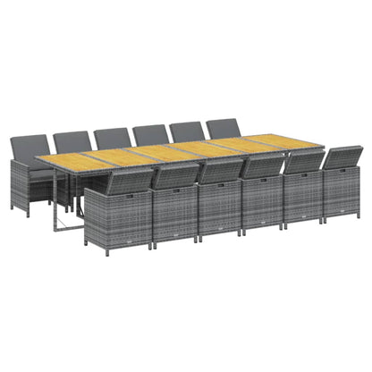 13-Delige Tuinset Met Kussens Poly Rattan Grijs Grijs en bruin 12x Fauteuil + Tafel