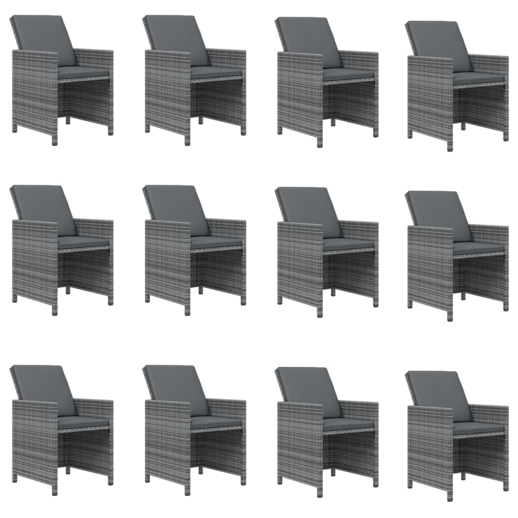 13-Delige Tuinset Met Kussens Poly Rattan Grijs Grijs en bruin 12x Fauteuil + Tafel