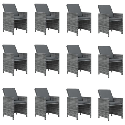 13-Delige Tuinset Met Kussens Poly Rattan Grijs Grijs en bruin 12x Fauteuil + Tafel