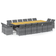 17-Delige Tuinset Met Kussens Poly Rattan Grijs Grijs en bruin Tafel + 16x Fauteuil