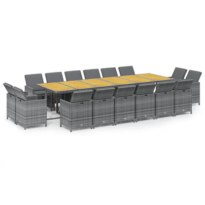 17-Delige Tuinset Met Kussens Poly Rattan Grijs Grijs en bruin Tafel + 16x Fauteuil
