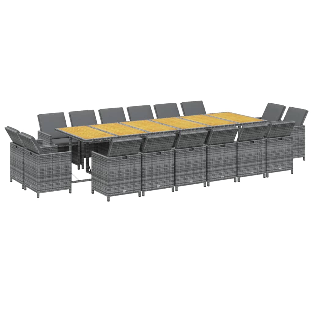 17-Delige Tuinset Met Kussens Poly Rattan Grijs Grijs en bruin Tafel + 16x Fauteuil