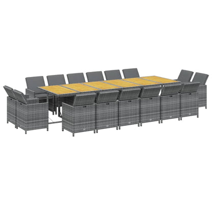 17-Delige Tuinset Met Kussens Poly Rattan Grijs Grijs en bruin Tafel + 16x Fauteuil