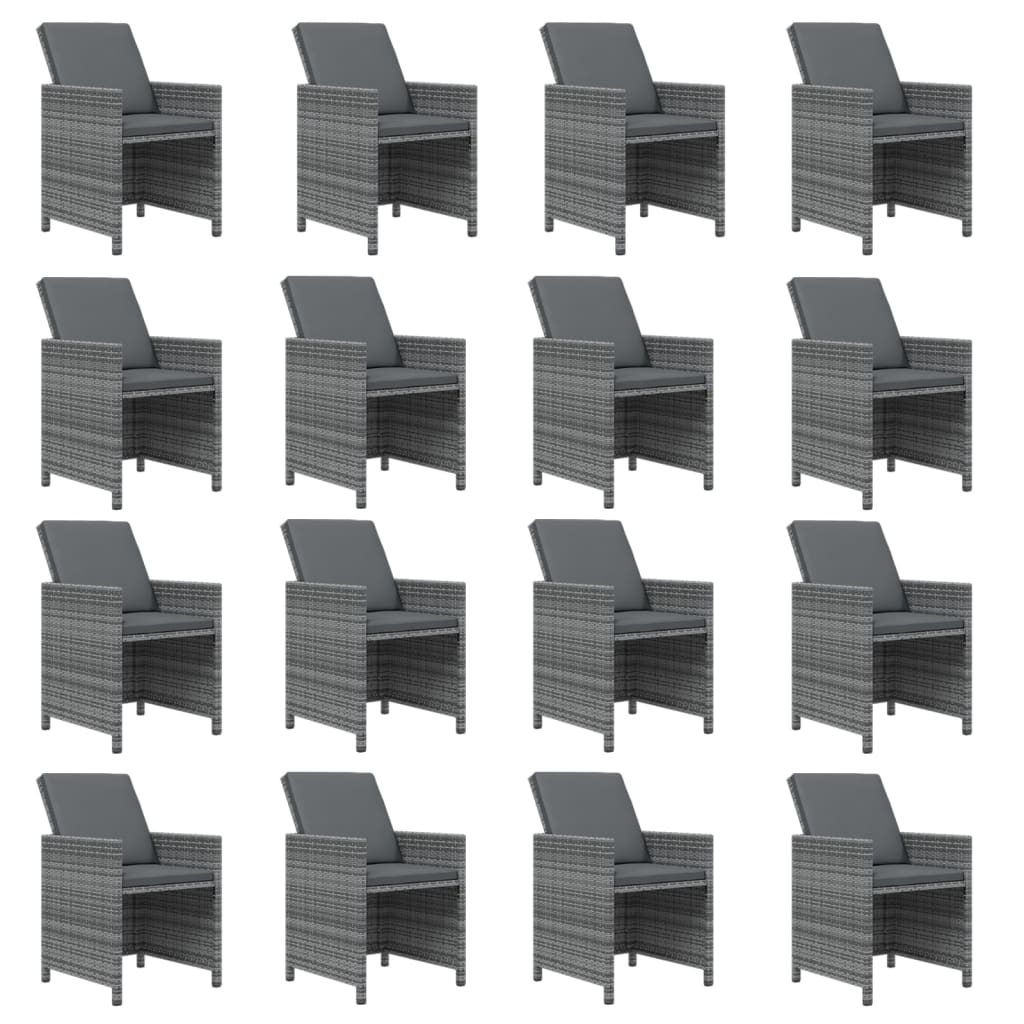 17-Delige Tuinset Met Kussens Poly Rattan Grijs Grijs en bruin Tafel + 16x Fauteuil