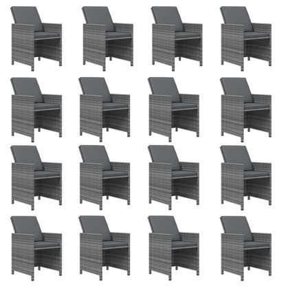 17-Delige Tuinset Met Kussens Poly Rattan Grijs Grijs en bruin Tafel + 16x Fauteuil