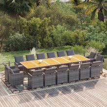 17-Delige Tuinset Met Kussens Poly Rattan Grijs Grijs en bruin Tafel + 16x Fauteuil