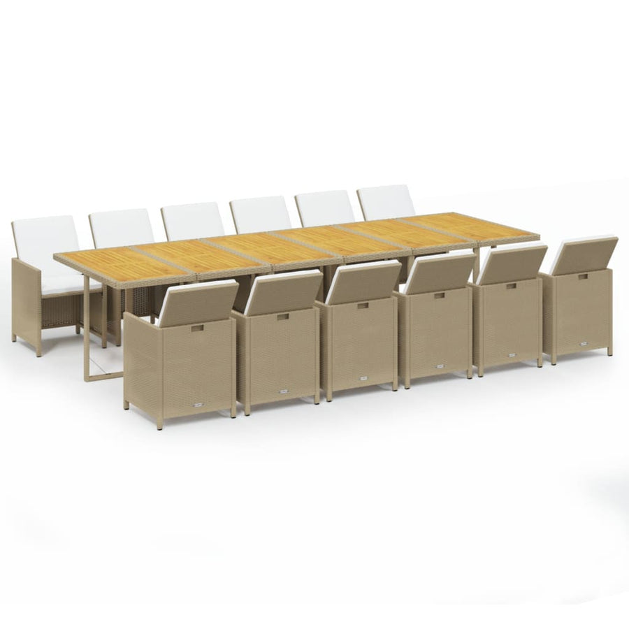 13-Delige Tuinset Met Kussens Poly Rattan Beige Beige en bruin