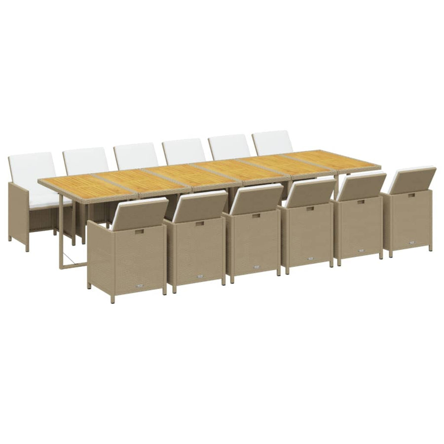 13-Delige Tuinset Met Kussens Poly Rattan Beige Beige en bruin