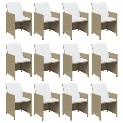 13-Delige Tuinset Met Kussens Poly Rattan Beige Beige en bruin