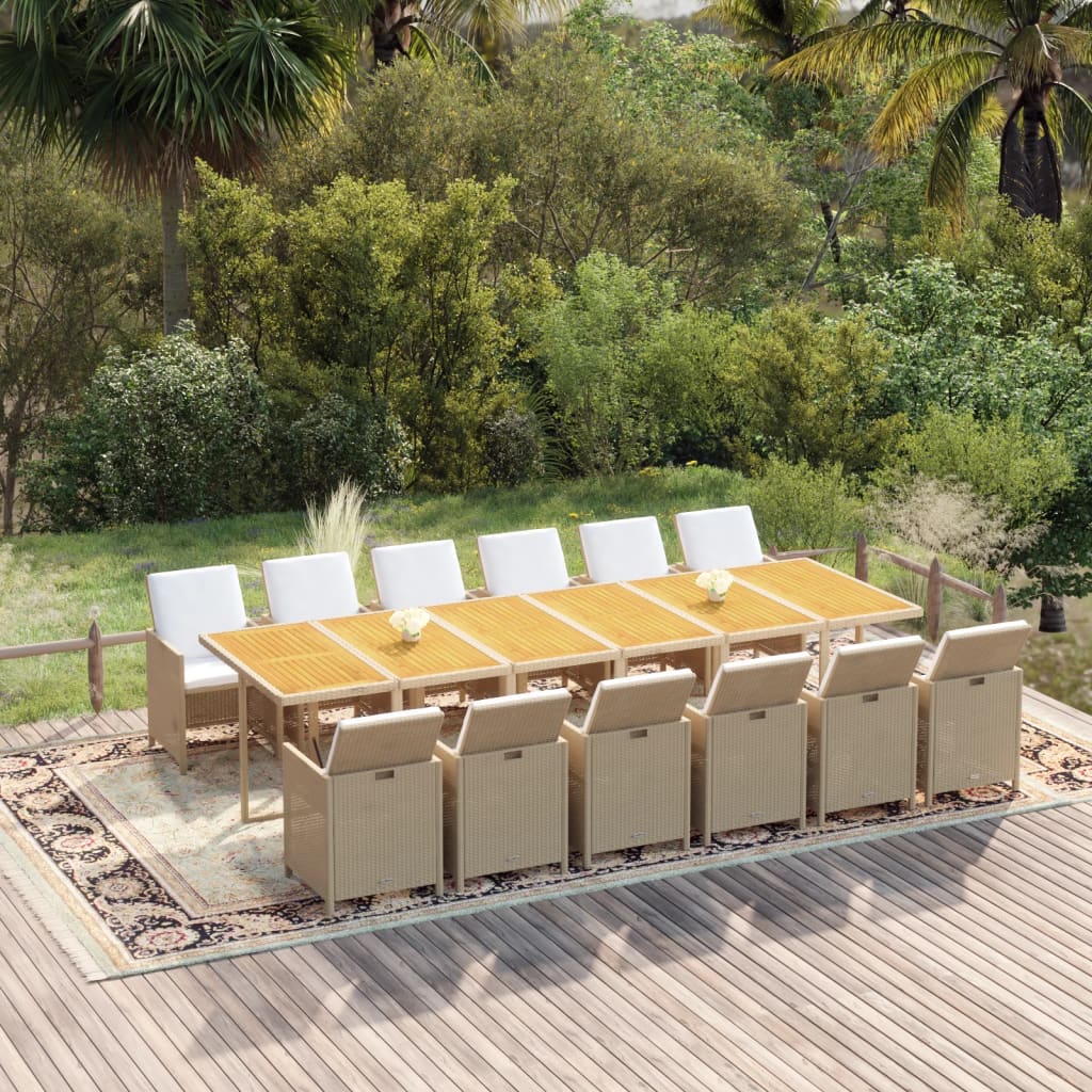 13-Delige Tuinset Met Kussens Poly Rattan Beige Beige en bruin