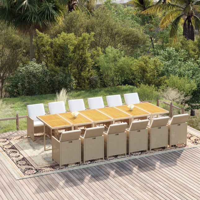 13-Delige Tuinset Met Kussens Poly Rattan Beige Beige en bruin 12x Fauteuil + Tafel