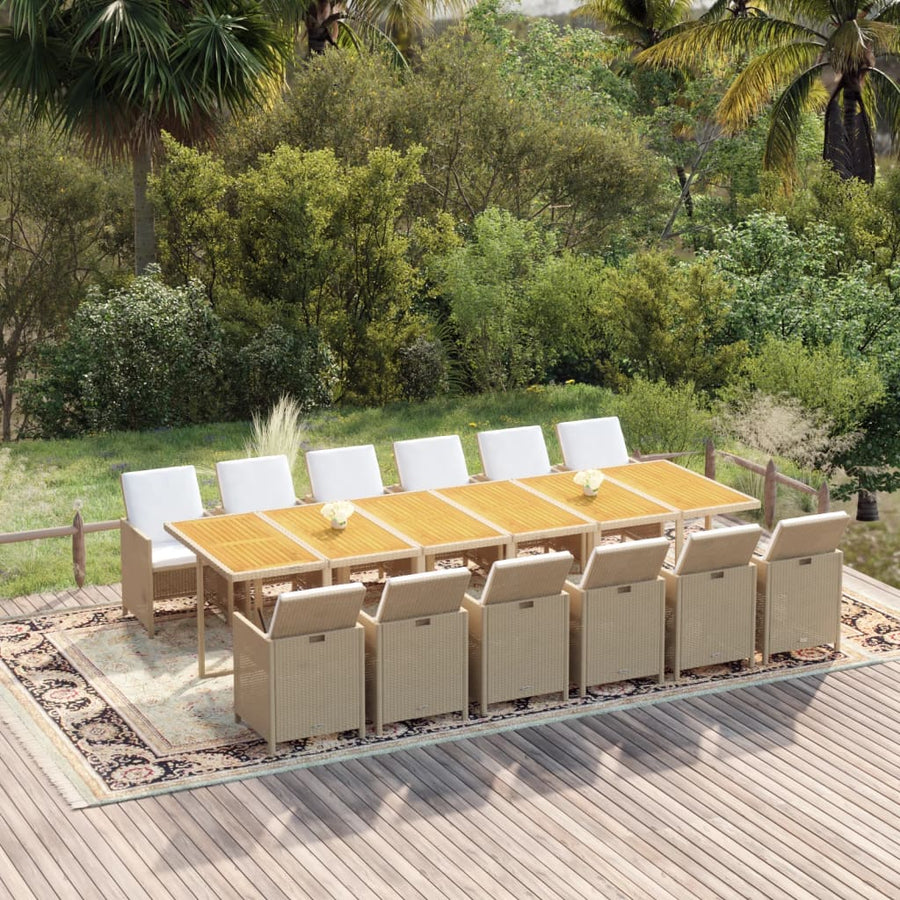 13-Delige Tuinset Met Kussens Poly Rattan Beige Beige en bruin