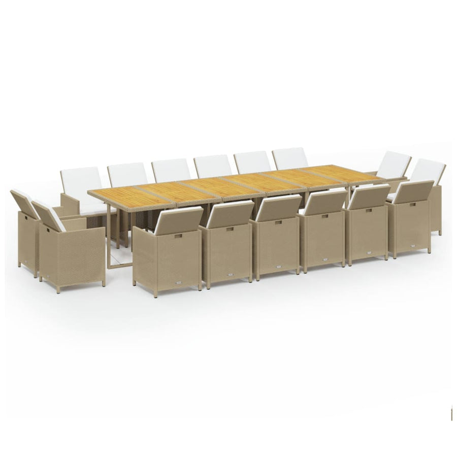 17-Delige Tuinset Met Kussens Poly Rattan Beige Beige en bruin