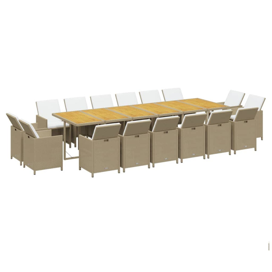 17-Delige Tuinset Met Kussens Poly Rattan Beige Beige en bruin