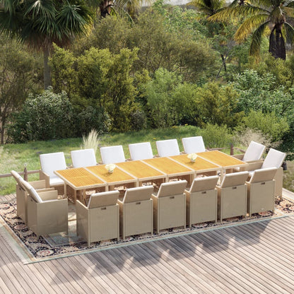 17-Delige Tuinset Met Kussens Poly Rattan Beige Beige en bruin