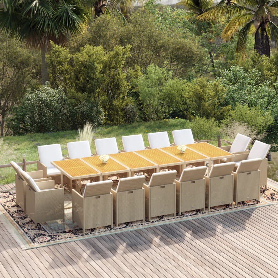 17-Delige Tuinset Met Kussens Poly Rattan Beige Beige en bruin