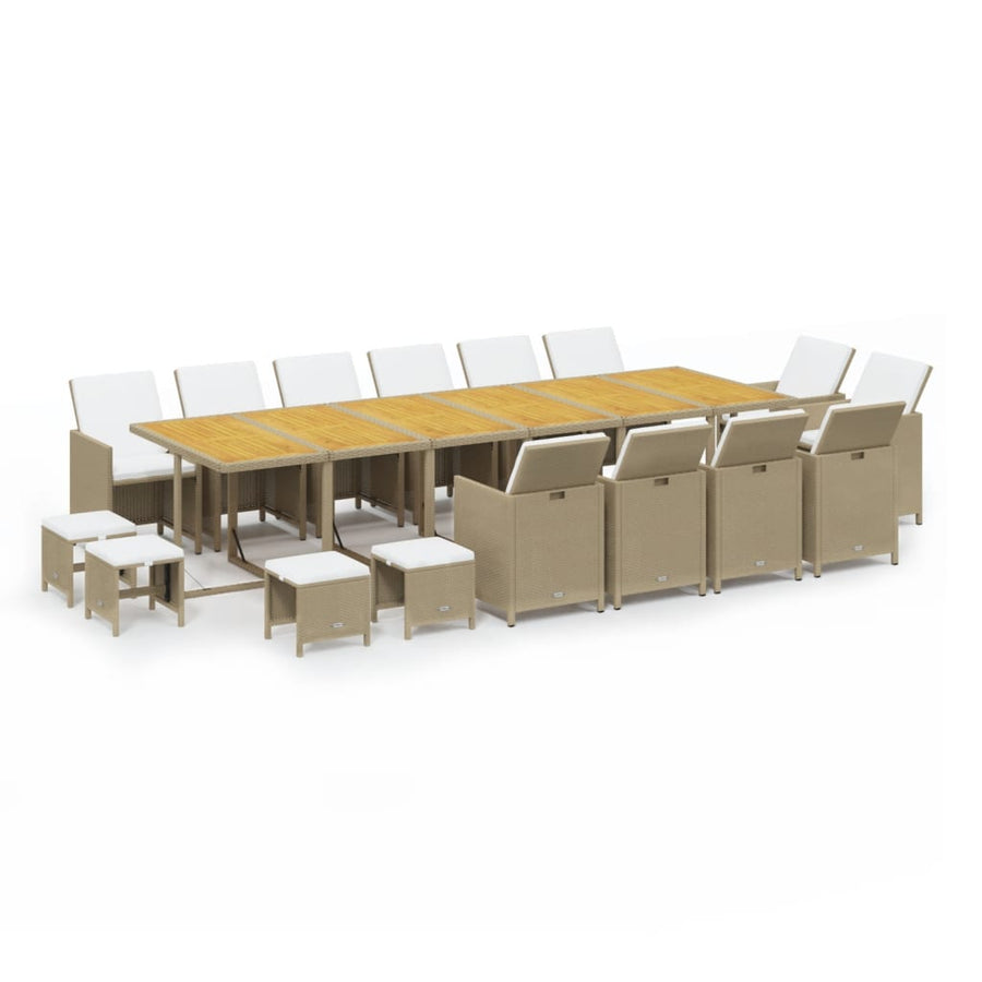 17-Delige Tuinset Met Kussens Poly Rattan Beige Beige en bruin