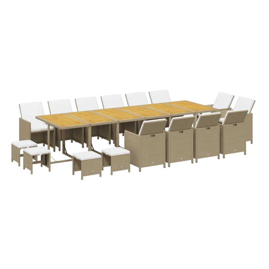 17-Delige Tuinset Met Kussens Poly Rattan Beige Beige en bruin