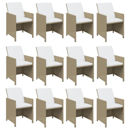 17-Delige Tuinset Met Kussens Poly Rattan Beige Beige en bruin