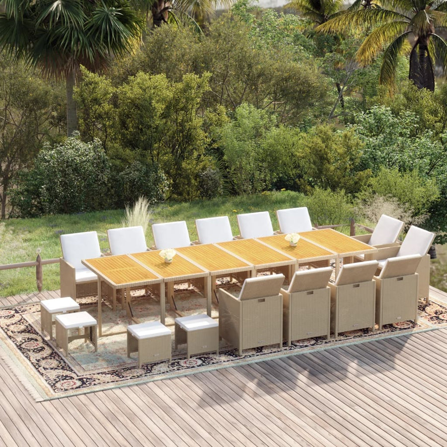 17-Delige Tuinset Met Kussens Poly Rattan Beige Beige en bruin
