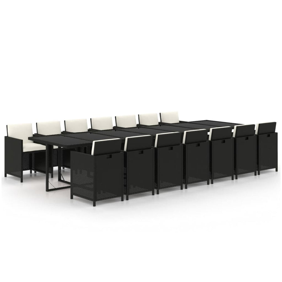 15-delige Tuinset met kussens poly rattan zwart