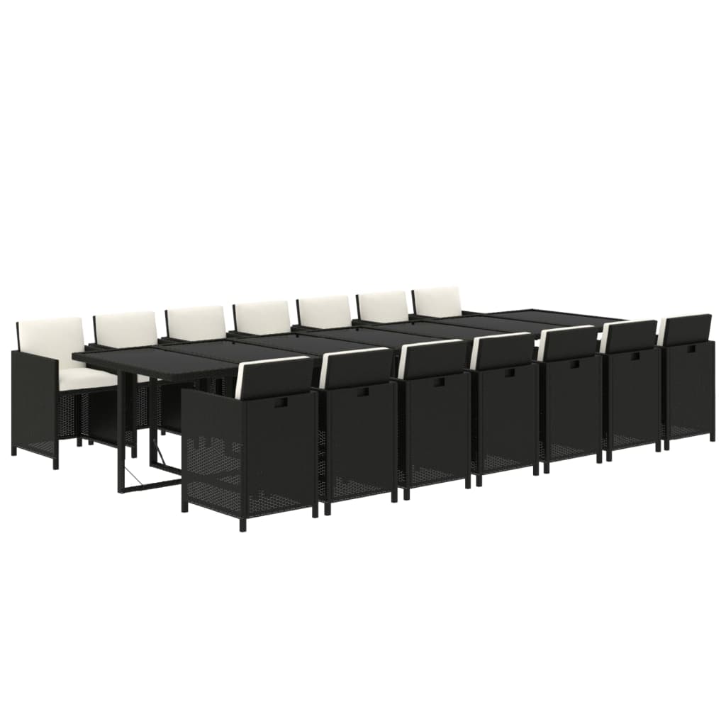 15-delige Tuinset met kussens poly rattan zwart