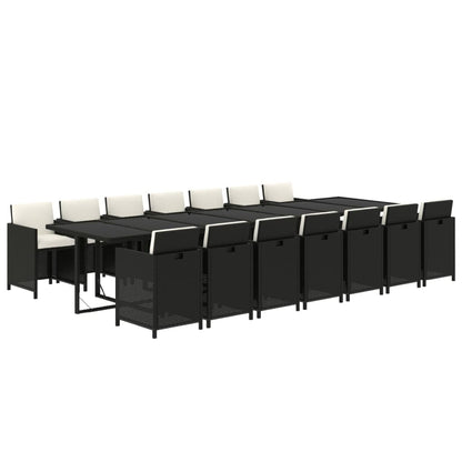 15-delige Tuinset met kussens poly rattan zwart