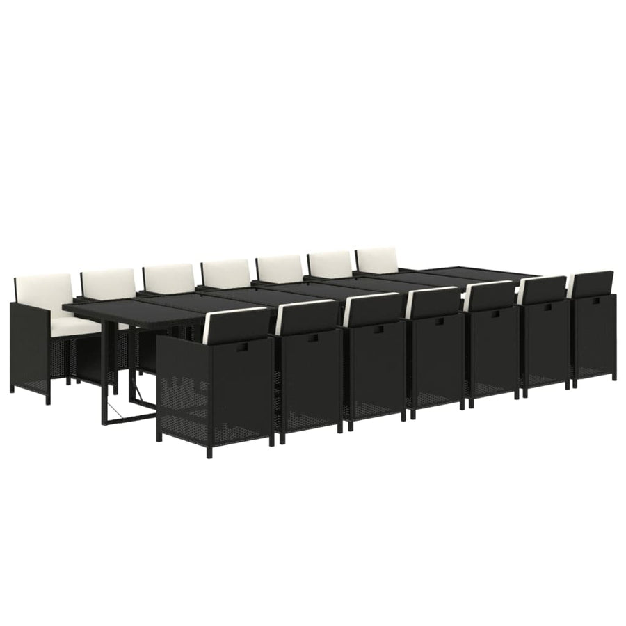 15-delige Tuinset met kussens poly rattan zwart