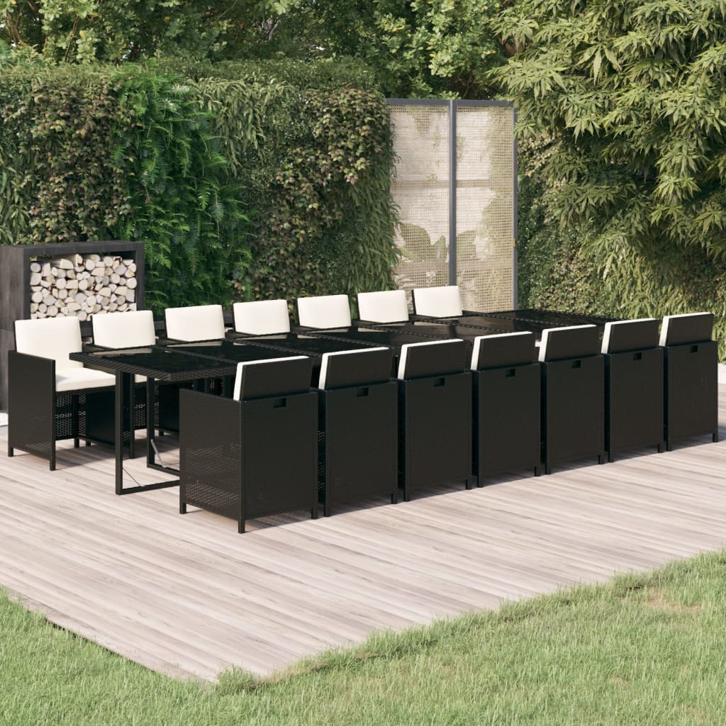 15-delige Tuinset met kussens poly rattan zwart