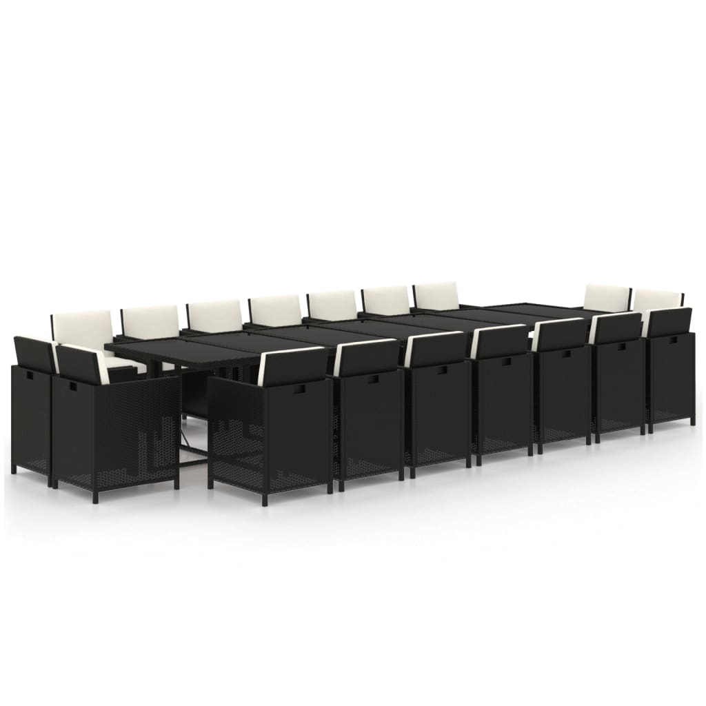 19-delige Tuinset met kussens poly rattan zwart